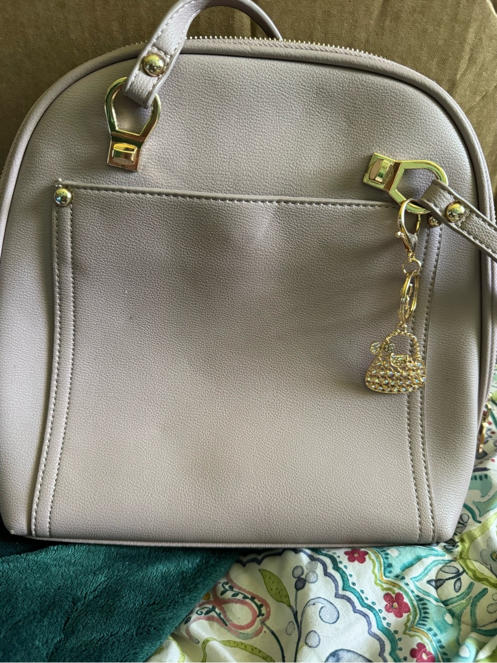 Miztique Daisy Convertible Backpack Purse in a light taupe or grey color